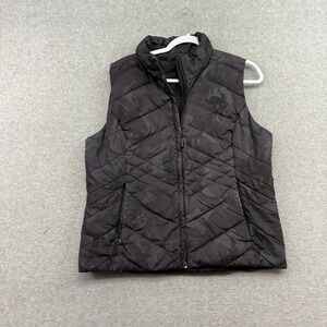 The North Face Puffer Vest 550 Down Logo Puffer Winter Black Camo Womens Large L